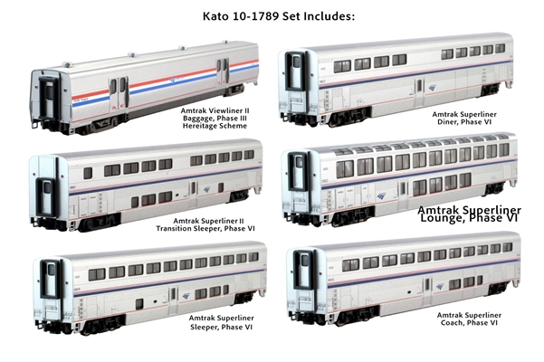 KATO N Scale 101789 | Amtrak Superliner Phase VI 6-Unit Bookcase Set