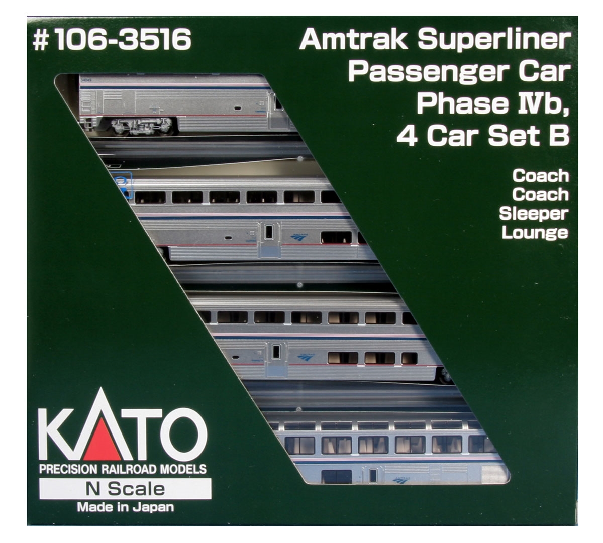 KATO N Scale 1063516 | AMTRAK SUPERLINER 4-Car Set Phase IVb (Set B)