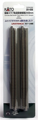 Kato N Scale Unitrack 20006 | 9-3/4" Straight Double Track Concrete Slab 2pk