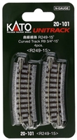 Kato N Scale Unitrack 20101 | 249mm (9 3/4") Radius 15Âº Curve Track [4 pcs]