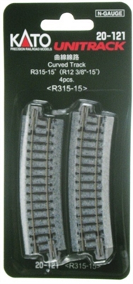 Kato N Scale Unitrack 20121 | 315mm (12 3/8") Radius 15Âº Curve Track [4 pcs]