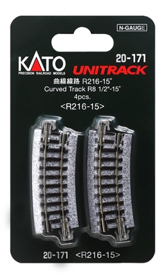 Kato N Scale Unitrack 20171 | N R216-15 (1/2") Curved Track