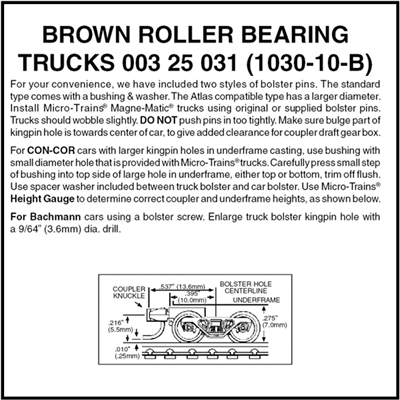 Micro Trains N Scale 00325031 | Brown Roller Bearing Trucks (10PK)